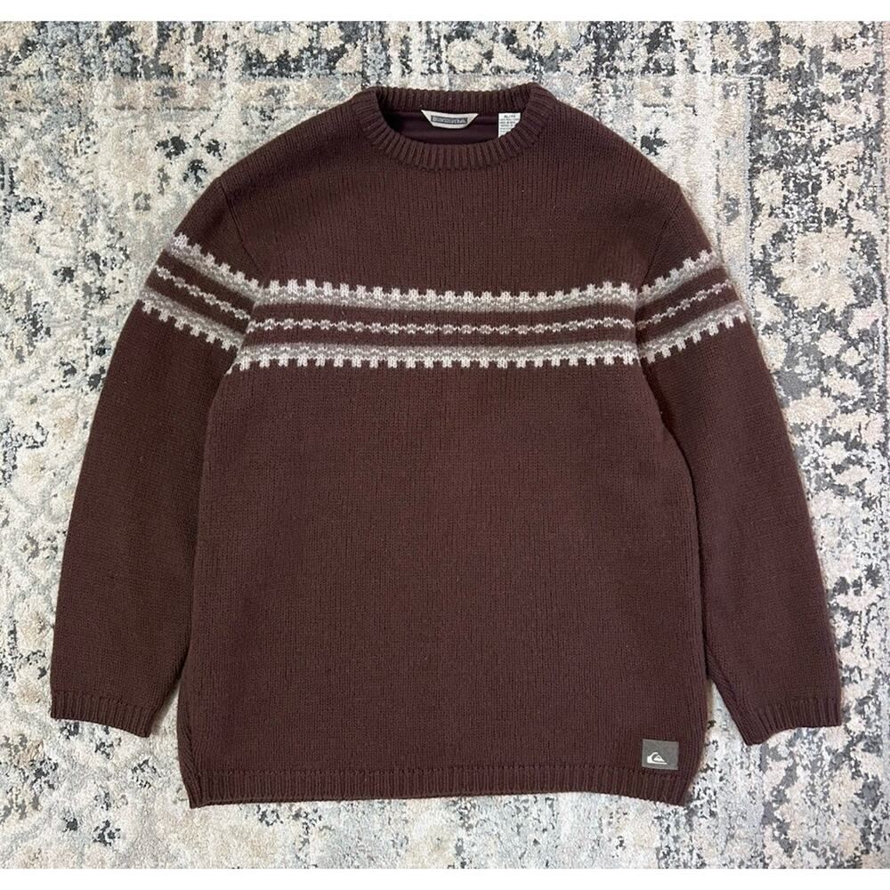 Vintage Quiksilver 100% Wool Men’s Knit Burgandy Fair Isle Crewneck Sweater XL